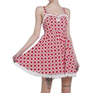 Hot Topic Sweet Society Dress Large Sweetheart Lace Cami Fit & Flare Red & White